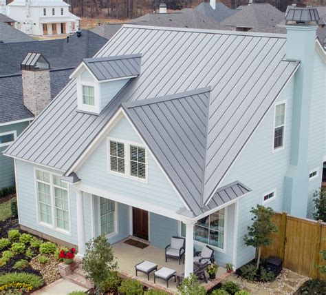 what house colors go with a silver metal roof|homes with blue metal roof.